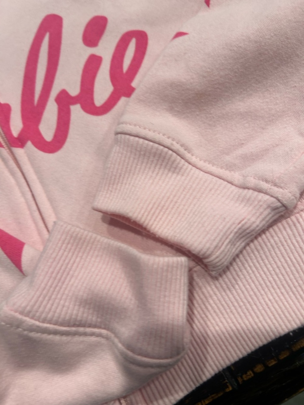 Barbie Light Pink Hoodie with Hot Pink Logo and Sleeve Accents - Picture 4 of 4